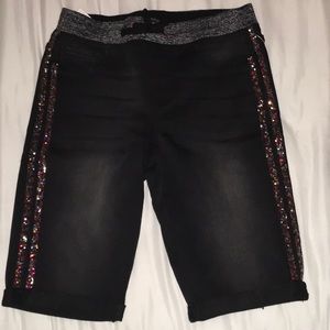 Wonder nation | Black Knit denim sequin shorts xl size 14-16